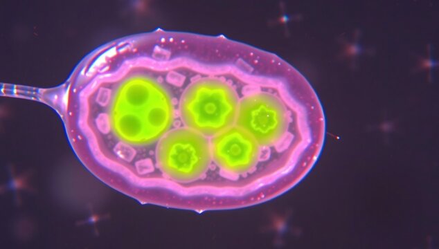 Microscopic View of Fertilization Process Showing Sperm Approaching Egg Cell.