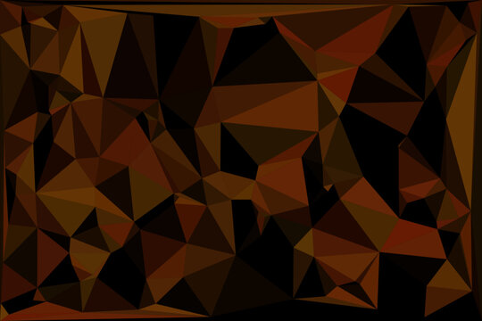 Abstract low polygonal background in dark brown and black tones, geometric triangular pattern texture.