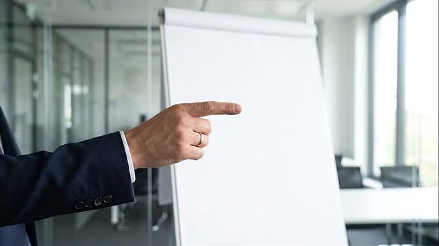 Hand Pointing at Blank Flip Chart Corporate Presentation Office