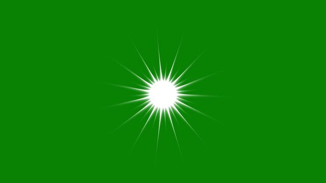 white cartoon flat vector, doodle, style stars twinkling, glowing twinkle star effect on vibrant green background, 2D shining twinkle effect 4k video.