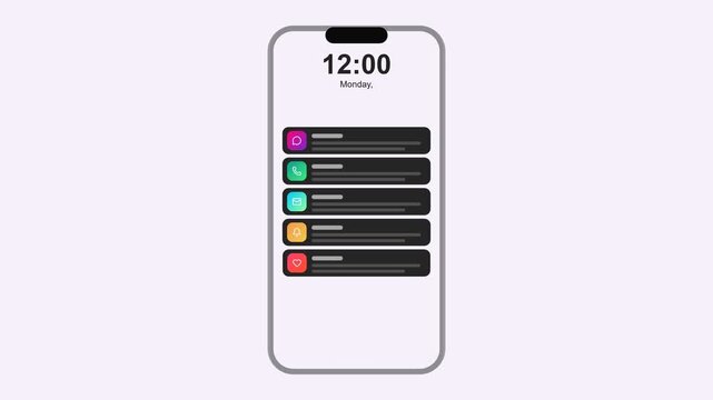 Smartphone Screen with Multiple App Notifications Floating and Overwhelming Interface on White Background for Information Overload Concept