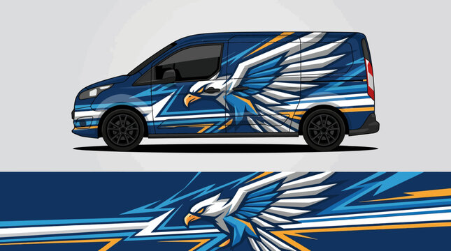 Blue van with eagle side design.