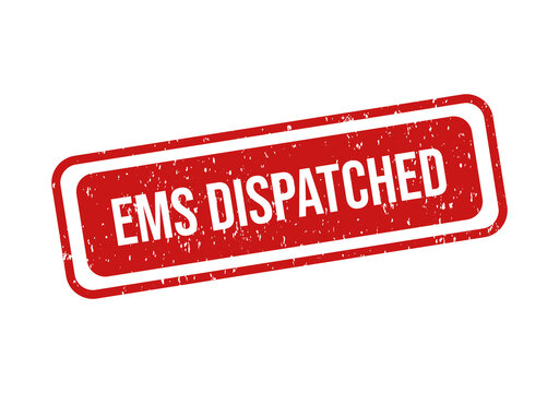 Red ems dispatched stamp or badge with bold text