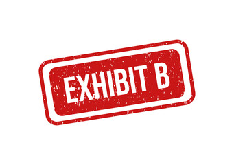 Red exhibit stamp with bold white text b © Man PNG