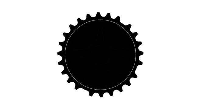 Minimal black silhouette icon, simple flat vector, bold black shape, no, no shading black silhouette of a bicycle chainring gear on a, flat icon style