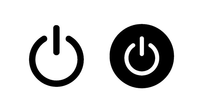 Minimal black silhouette icon, simple flat vector, bold black shape, no, no shading power button icon set on a, flat icon style