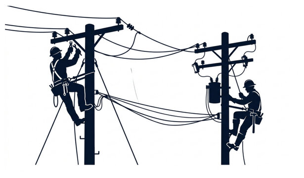 Minimal utility line worker silhouette vector illustration