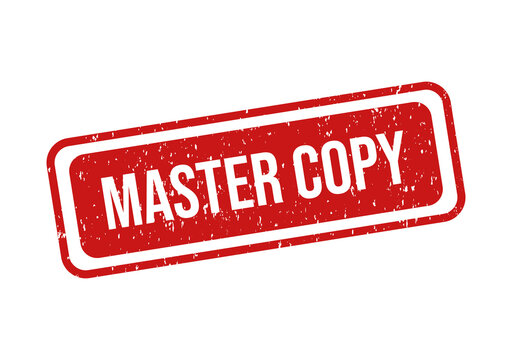 Red master copy stamp with bold white text on transparent background