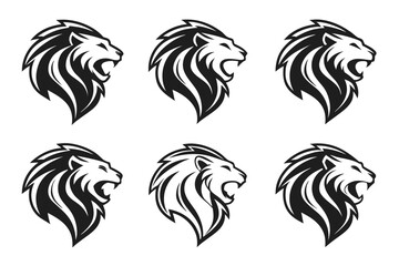 Six stylish lion heads with flowing mane designs © MD
