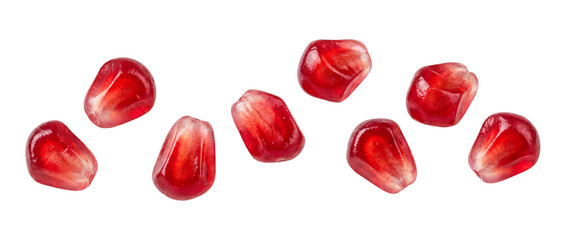 Pomegranate Seeds Scattered In Air Realistic Photo On Transparent Background