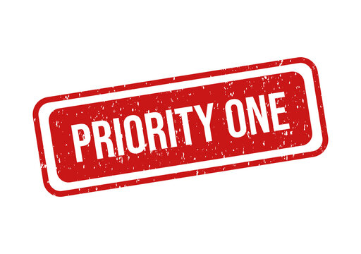 Red priority one stamp with bold text