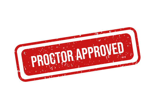Red rectangular proctor approved stamp with text