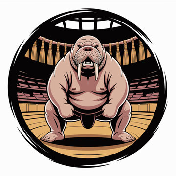 Cartoon walrus lifting weights seriously strong.