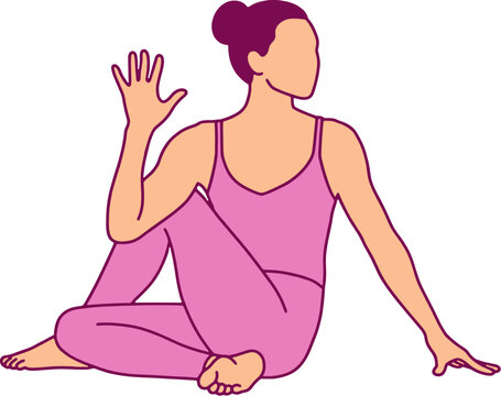 Hand Drawn Yoga Half Spinal Twist Pose Ardha Matsyendrasana
