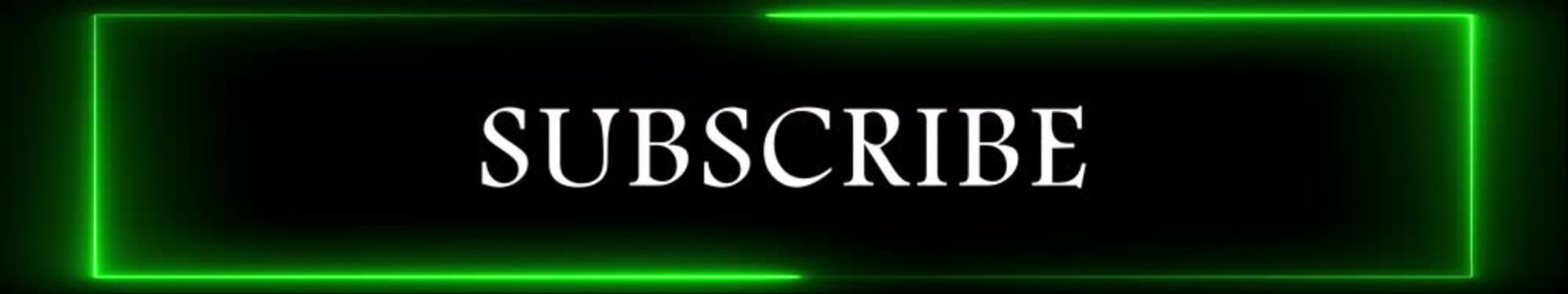 Green Neon Subscribe Frame Ultrawide Animation on Black Background, Cinematic Digital Border Overlay, Futuristic Technology Call to Action Motion Graphics Loop in 4K