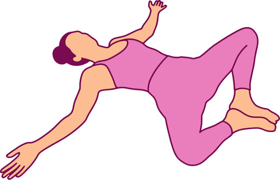 Hand Drawn Yoga Reclining Bound Angle Pose Supta Baddha Konasana
