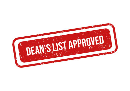 Red rubber stamp with dean's list approved text