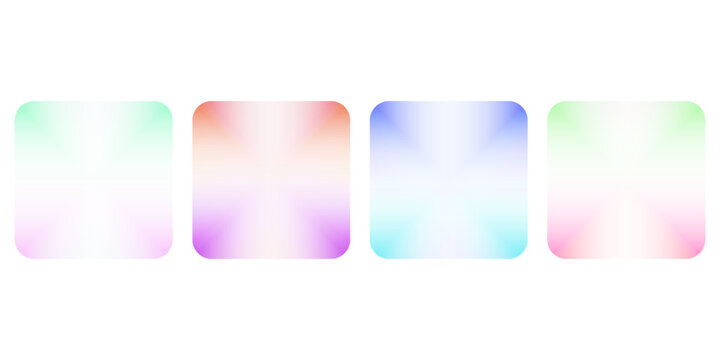 Iridescent rainbow gradient square frame set. Blurred vivid rounded rectangle border collection. Vibrant color banner element pack. Bright colorful bubble box template bundle. Vector