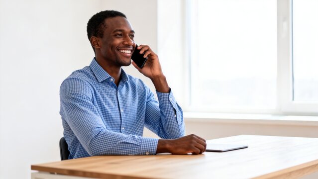 Man talking on phone in office