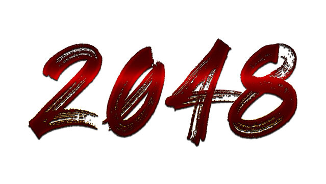 3D blood red number design of 2048 on white background.	
