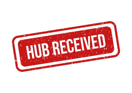 Red rubber stamp with hub received text