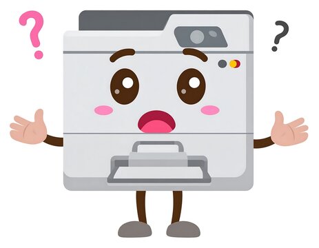 A puzzled office printer with a surprised expression