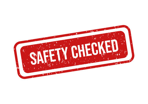 Red safety checked stamp with bold white text