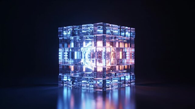 Luminous futuristic crystal cube with core energy light.