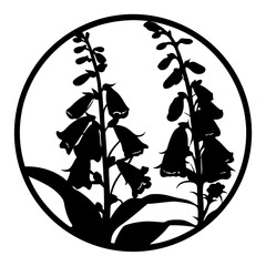 Digitalis Foxglove Silhouette Vector, Bell-Shaped Flowers in Circle, Botanical Garden Art, Nature Graphic Element, Woodland Plant Illustration © SUMON