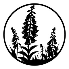 Digitalis Foxglove Silhouette, Woodland Floral Vector Art, Elegant Bell Flower Design, Nature Botanical Illustration, Garden Plant Icon © SUMON