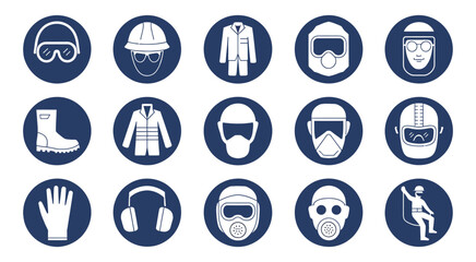 Fototapeta premium Classic Work Site Mandatory Safety Equipment Required Warning Alert Attention Danger Sign Blue Circle Symbol Vector Set Transparent Background Icons