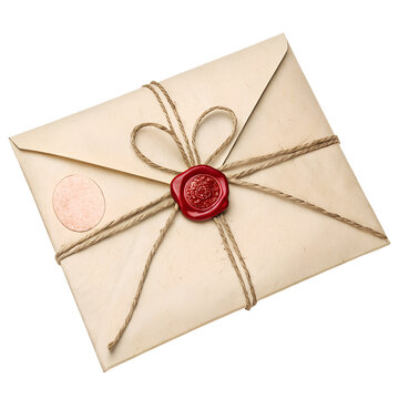 Vintage paper envelope with red wax seal and twine string