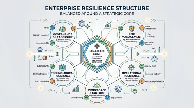 Enterprise resilience structure, strategic planning, business continuity, infographic template