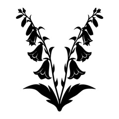 Elegant Foxglove Silhouette Vector, Bell Flower Botanical Illustration, Delicate Floral Design Element, Black and White Nature Art © SUMON