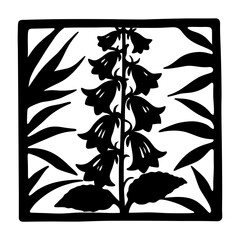 Black Silhouette Foxglove Flower Vector Art, Delicate Floral Silhouette, Botanical Illustration, Square Frame Design, Nature Element © SUMON