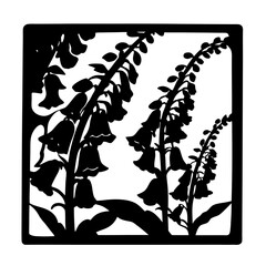 Black Silhouette Foxglove Flowers, Delicate Floral Vector Art, Elegant Botanical Illustration, Nature-Inspired Decorative Element © SUMON