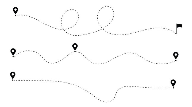 Route icon two points with dotted path. Dotted line path location pin. Vector Illustration 