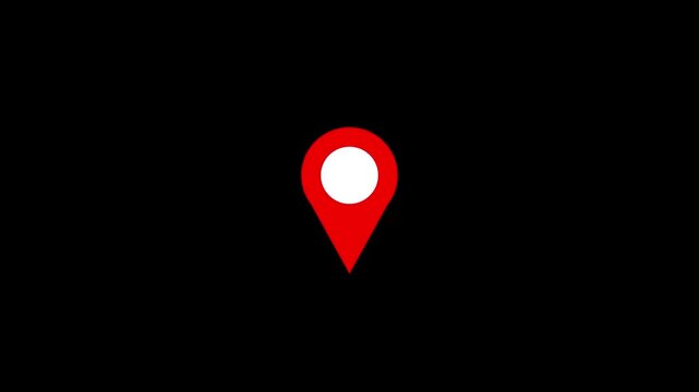4k Looping animation of red pin map point location bouncing on black background.4k video