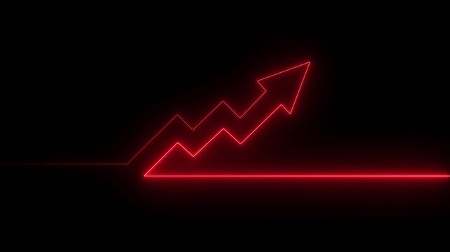 Neon red Upward Arrow Line Graph Animation Showing Market Recovery and Business Growth.