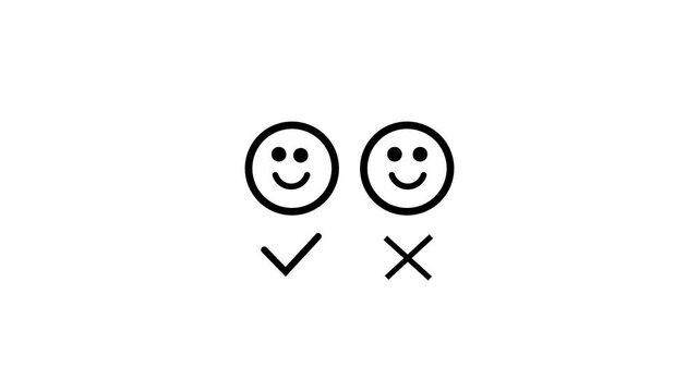 Satisfaction Scale Motion Icon. Animated icon featuring happy and sad faces with check and cross marks, representing customer feedback, survey results, and user mood analysis.4k video