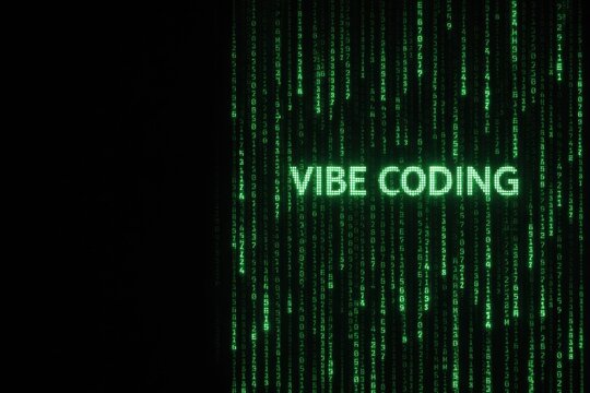 vibe coding digital art with green binary code background for tech themes