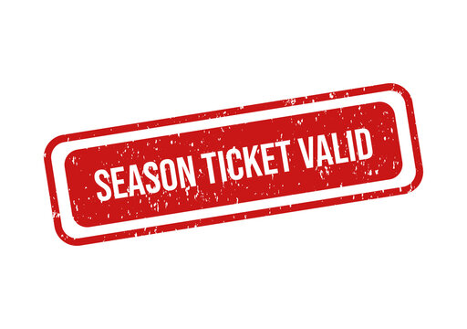 Red vintage season ticket stamp with white text saying season ticket valid