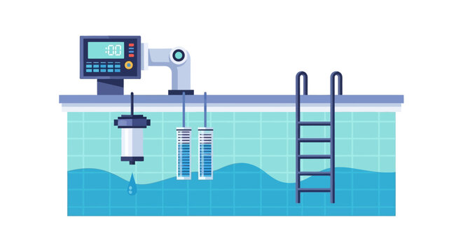 Smart Pool Maintenance System with Automated Water Quality Sensors and Digital Controller Vector Illustration
