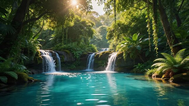 Jungle waterfall and pool