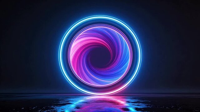 Neon spiral light on reflective surface