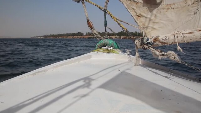 Felucca sail boat at the river Nile near Aswan, Egypt