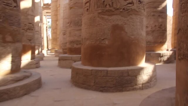 Decorated columns of the Great Hypostyle Hall in the Amun Temple enclosure in Karnak, Egypt