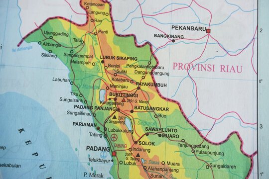 close up of map of West Sumatra 'Padang', Indonesia