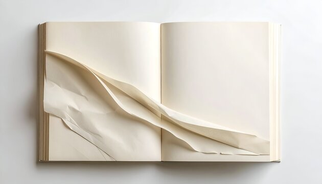An open book, pages slightly rippled as if peeling from left to right, creating waves