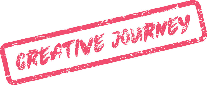 Red grunge stamp with the phrase Creative Journey representing an innovative path and development